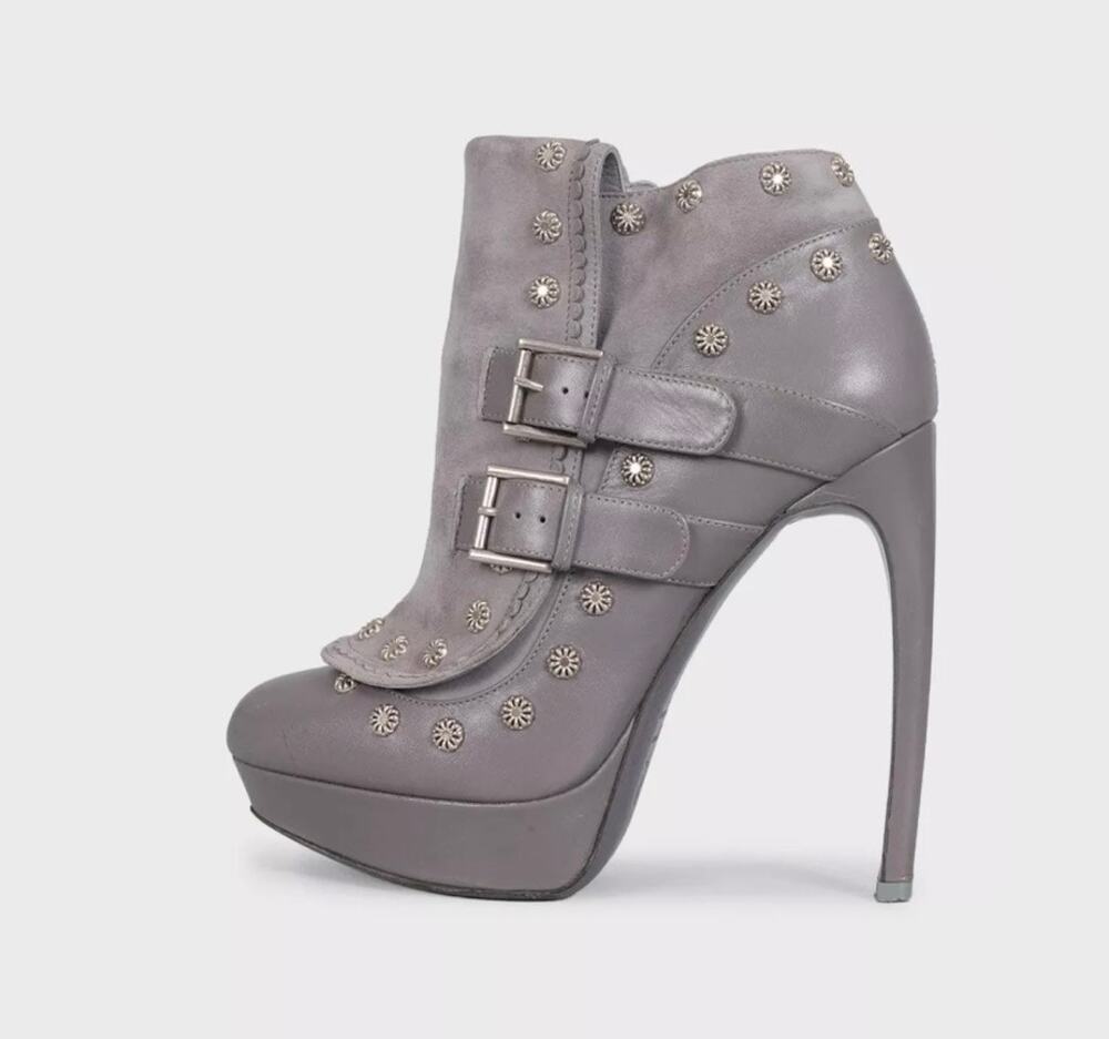 Alexander McQueen Gray Leather Suede Ankle Boots EU 37
